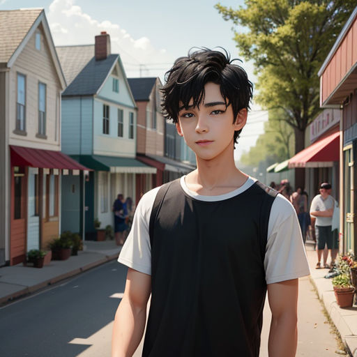 a man standing on a street corner with a black shirt on and a white shirt on and a red and blue striped shirt on