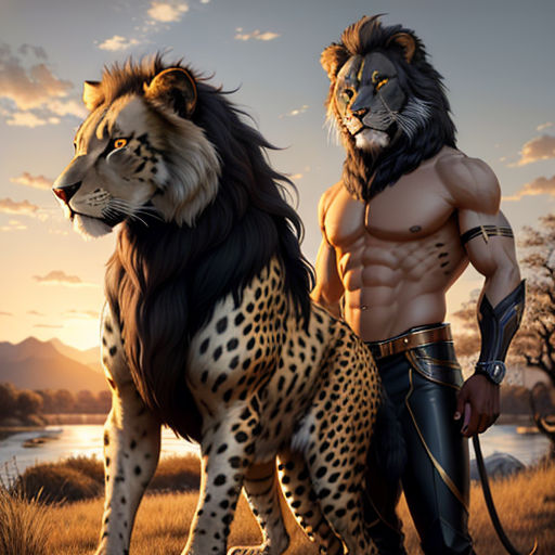 The Male Black Lion and the Female White Cheetah