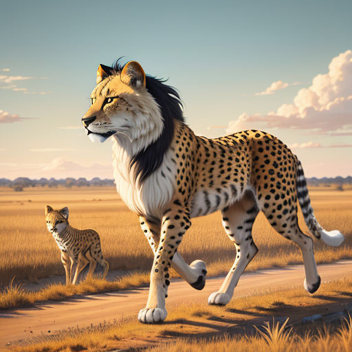 a cheetah and a cheetah walking on a dirt road in a field of grass and grass