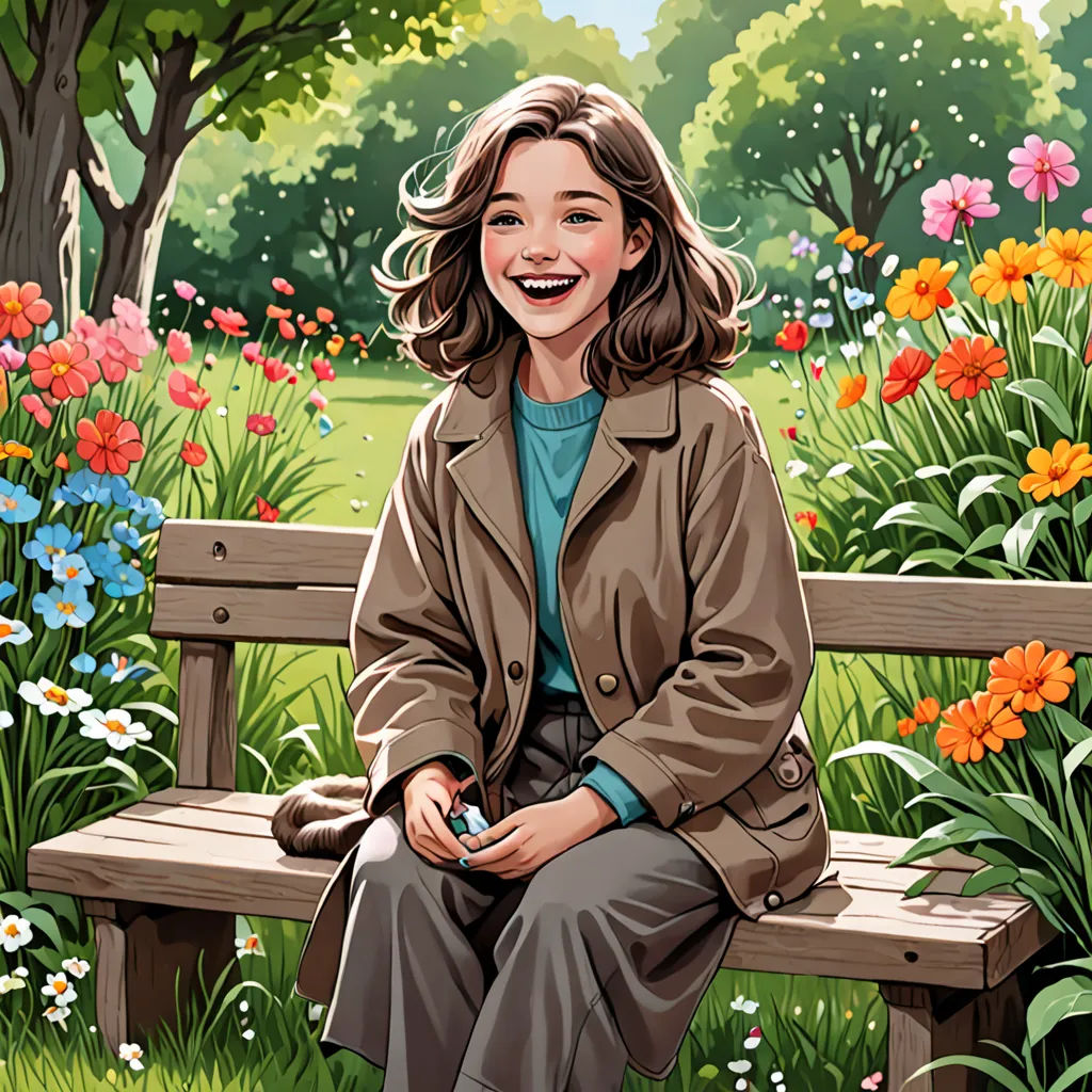 a painting of a woman sitting on a bench in a park with flowers around her and a dog in the foreground, a comic book panel, official art, naturalism, Colin Middleton
