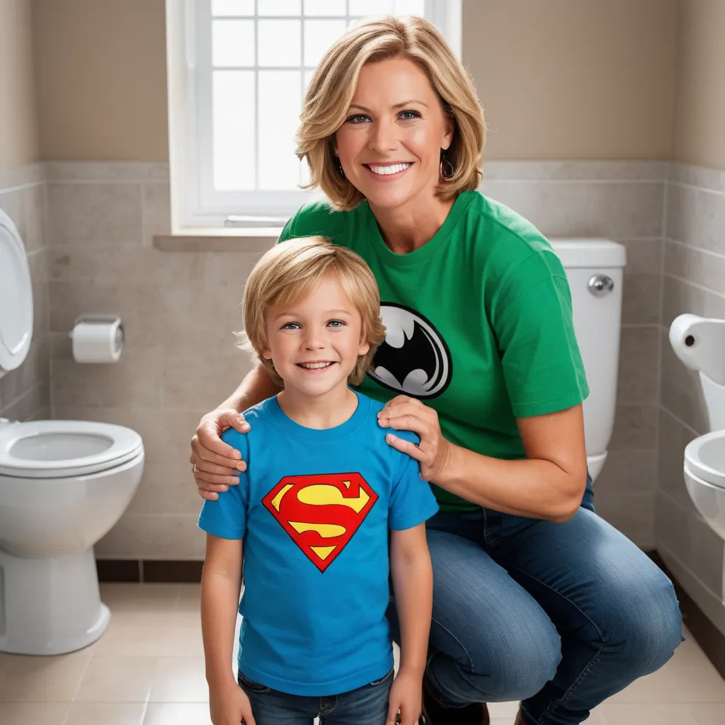 a woman and a child in a bathroom with a toilet and sink in the background and a window in the background, superflat, a stock photo, Everett Warner, promotional image