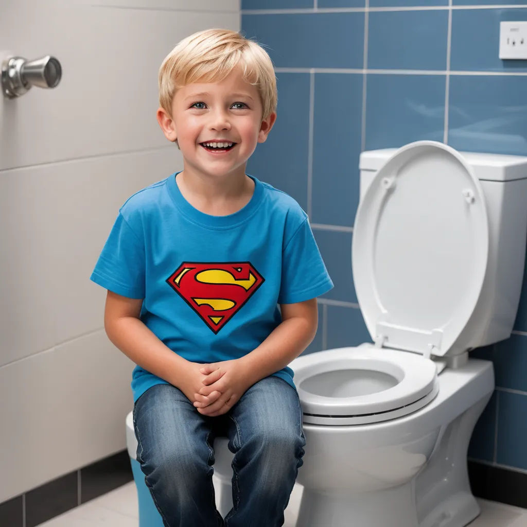 a young boy sitting on a toilet seat in a bathroom with a blue tiled wall behind him and a white toilet, ashcan school, a stock photo, Andries Stock, product photo