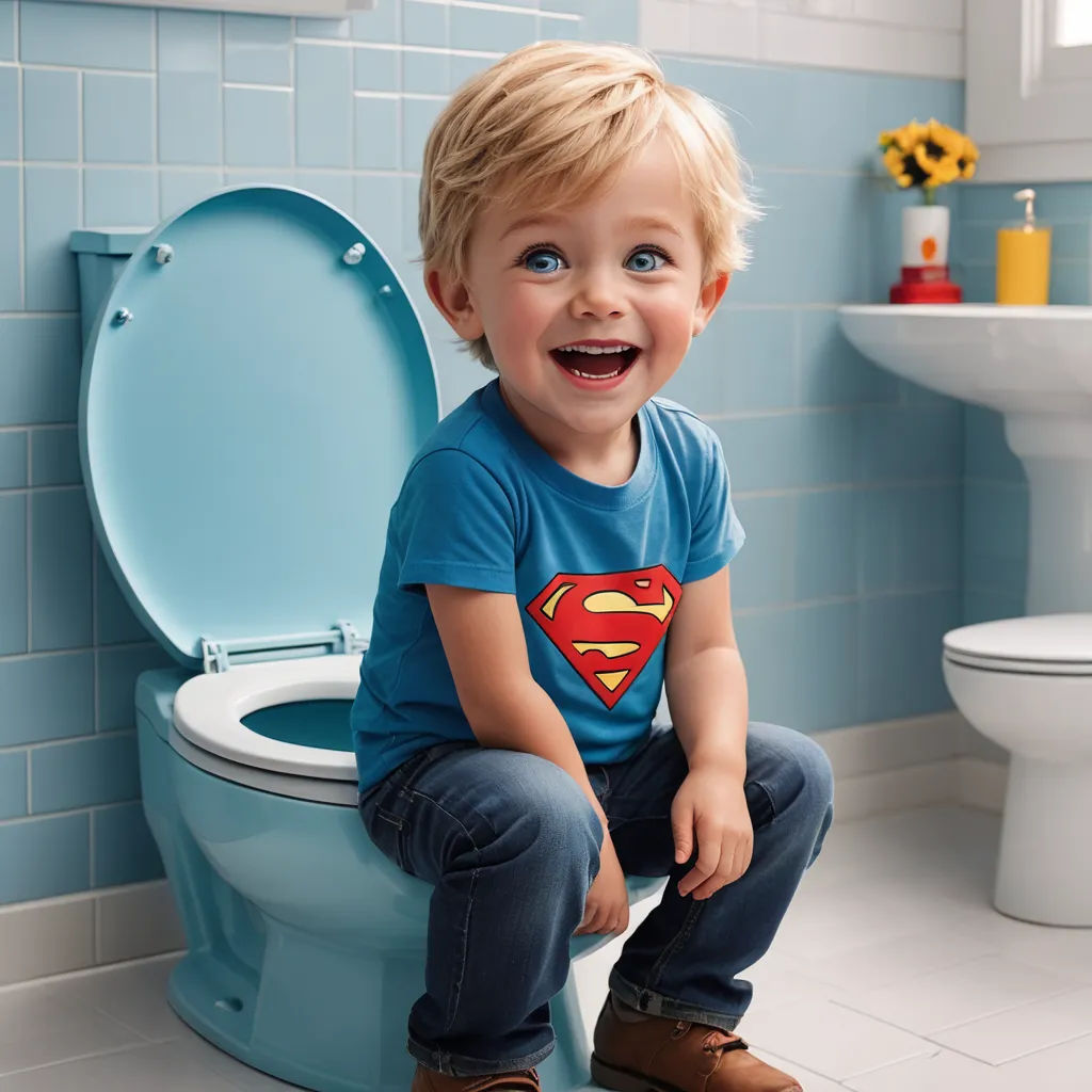 a young boy sitting on a toilet in a bathroom with blue tiles on the walls and a blue toilet seat, art photography, a stock photo, Allen Tupper True, award - winning photography