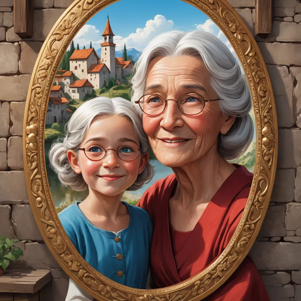 a painting of an older woman and a young girl in front of a castle with a castle in the background, fantasy art, a storybook illustration, Aaron Jasinski, highly detailed digital painting