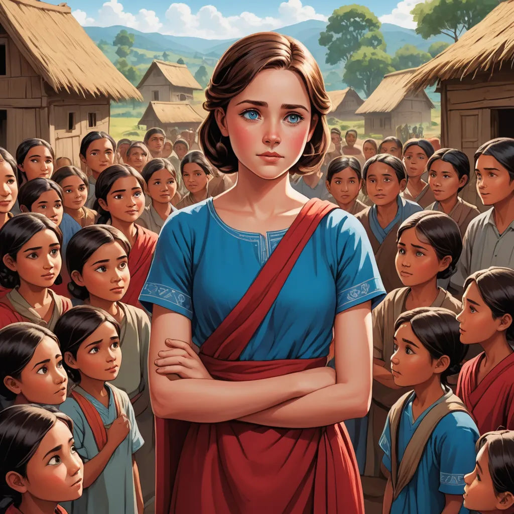 a painting of a woman standing in front of a crowd of people with her arms crossed and her head turned, american scene painting, a storybook illustration, Ada Gladys Killins, official art