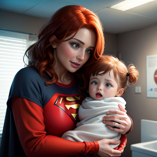 a woman holding a child wrapped in a blanket in a room with a window and a sign on the wall