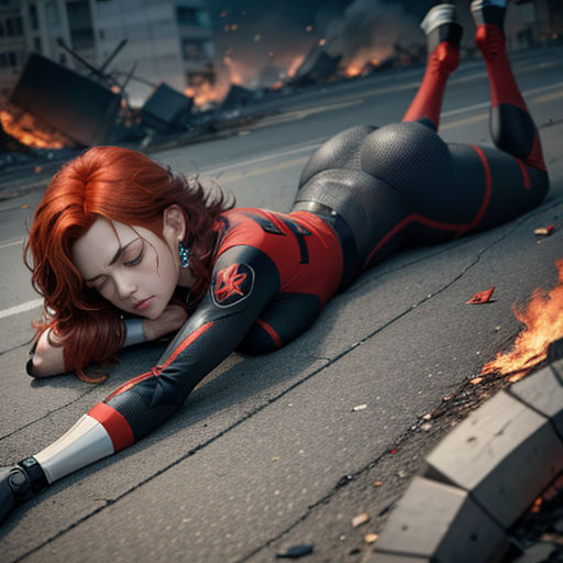 a woman laying on the ground next to a fire hydrant with her head down and her hands on her hips