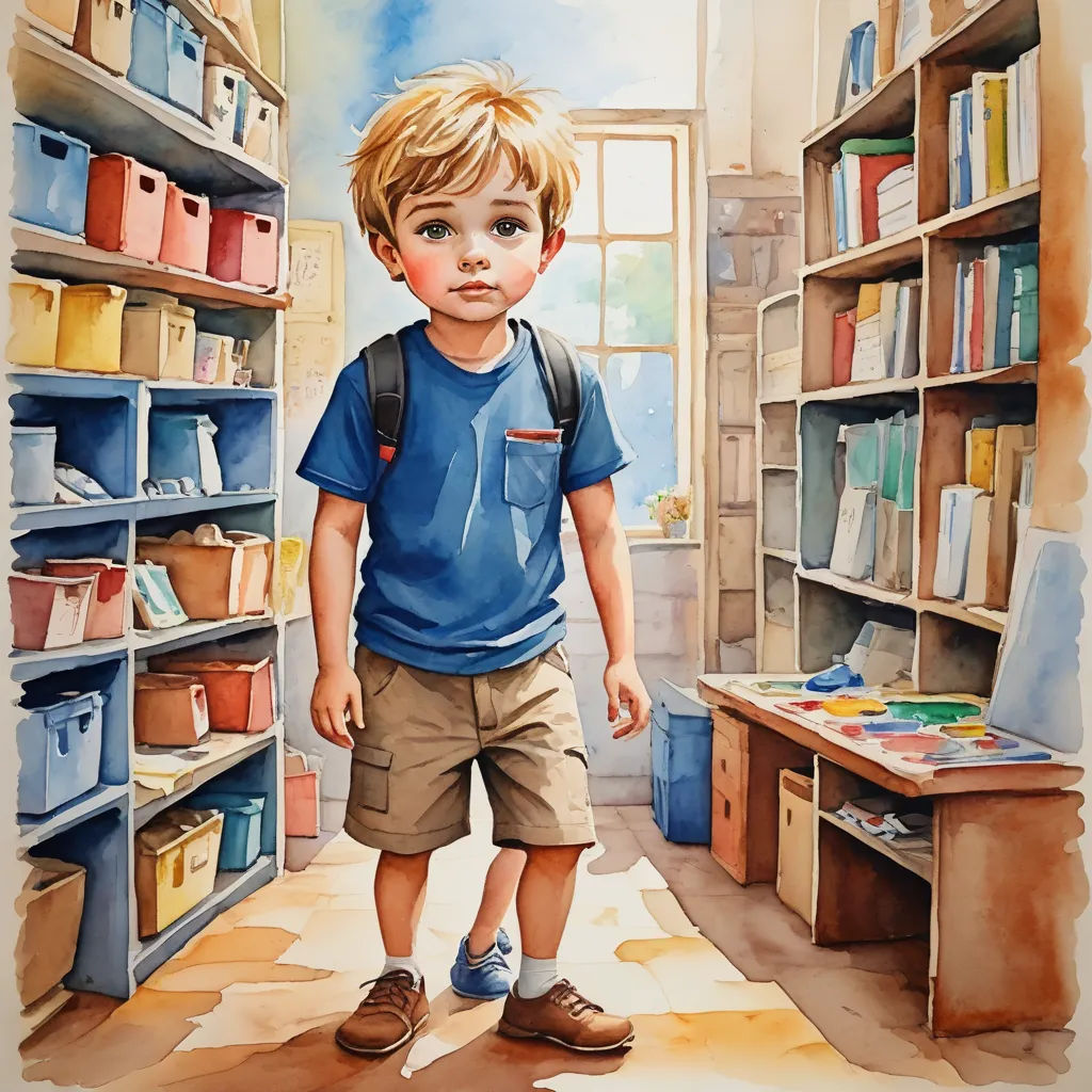 a painting of a boy in a library with a backpack on his shoulder and a book case in the background, photorealism, a storybook illustration, Aaron Jasinski, storybook illustration