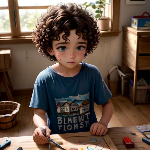 a young boy is making a picture of himself with scissors and glue on a table with a window in the background