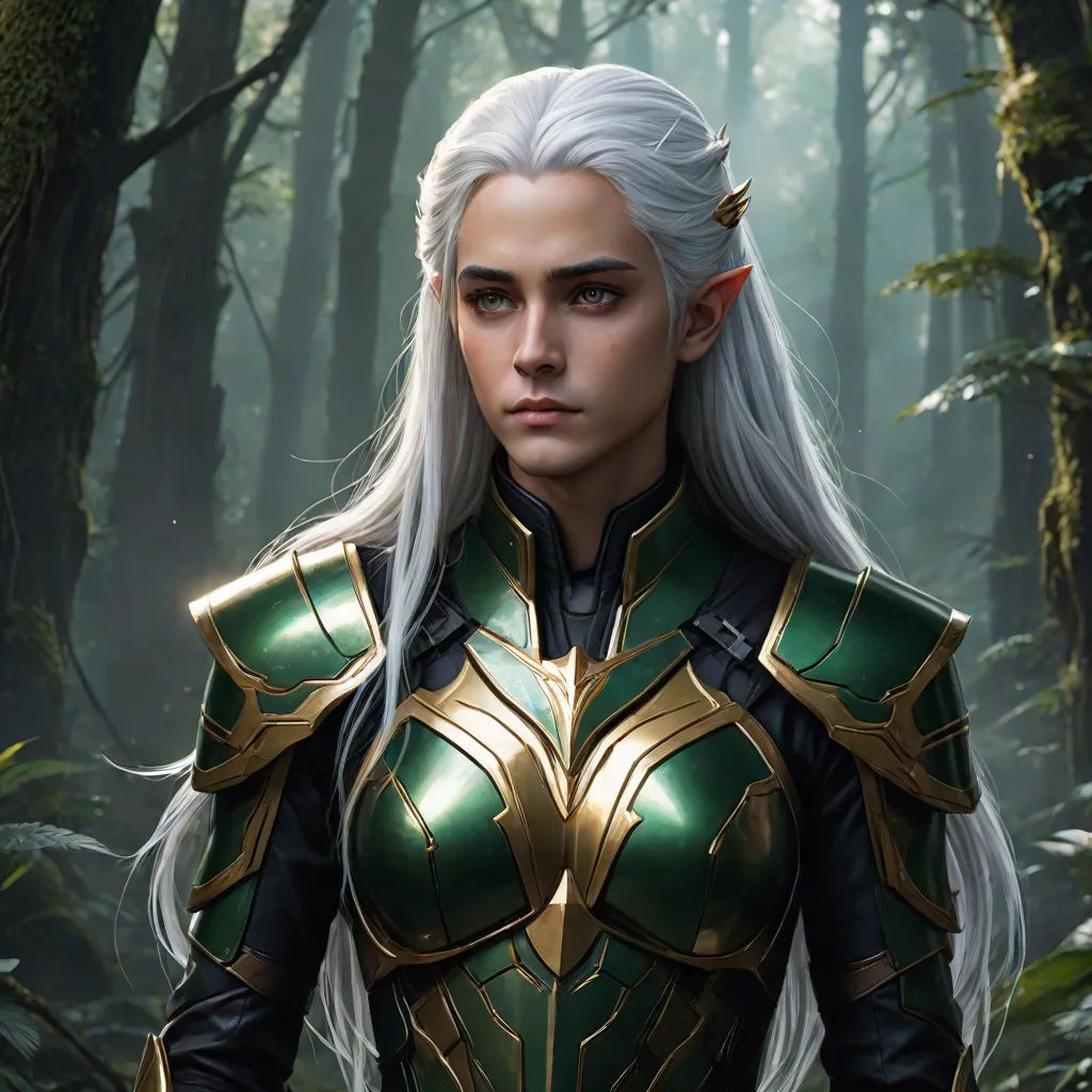 a woman in a green and gold outfit in a forest with trees and bushes behind her is looking at the camera, fantasy art, a character portrait, Clint Cearley, epic fantasy character art