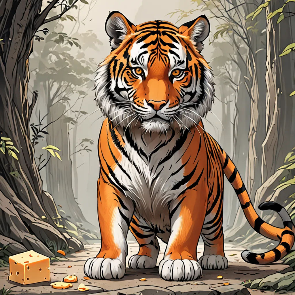 a tiger standing in the middle of a forest with a block of gold in front of it's face, furry art, a storybook illustration, Dan Mumford, rossdraws global illumination