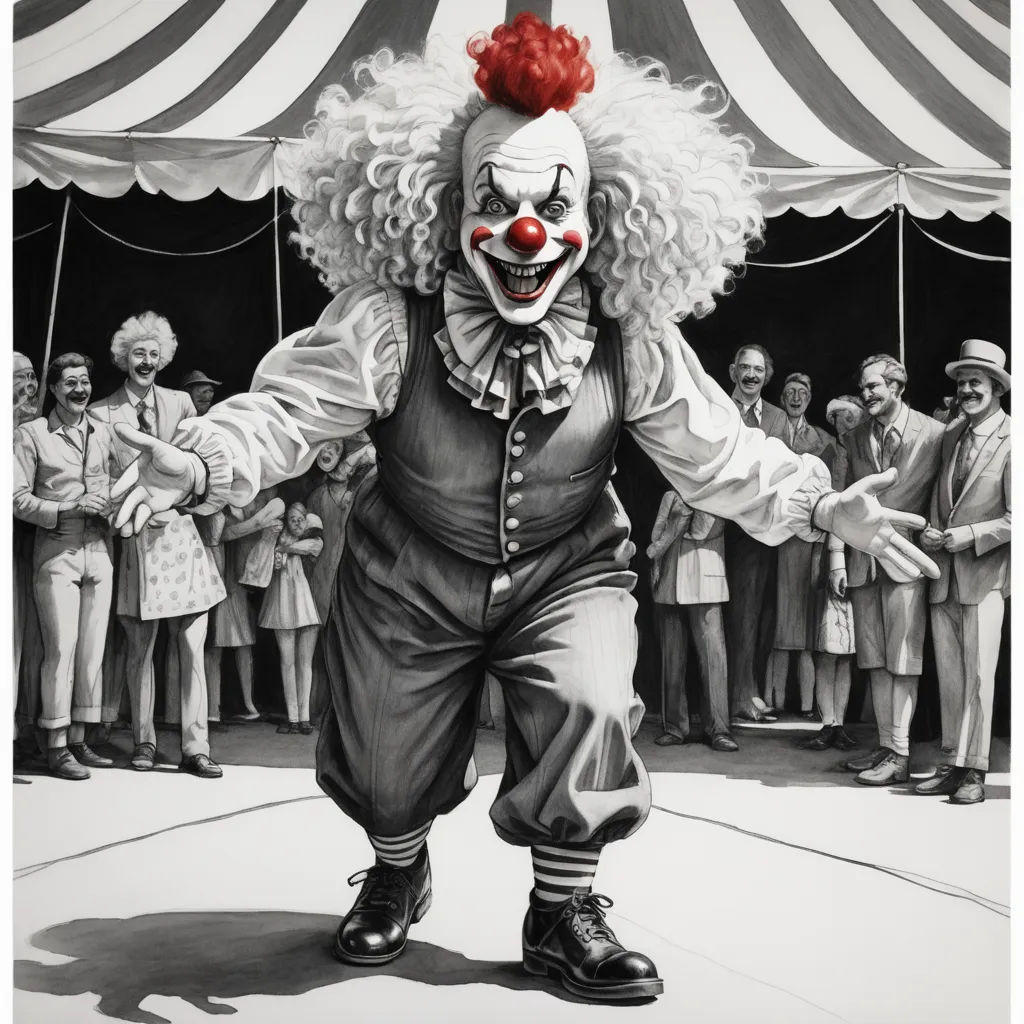 a clown with a red clown nose and a red wig is dancing in front of a crowd of people, hyperrealism, an ultrafine detailed painting, Ed Paschke, highly detailed oil painting
