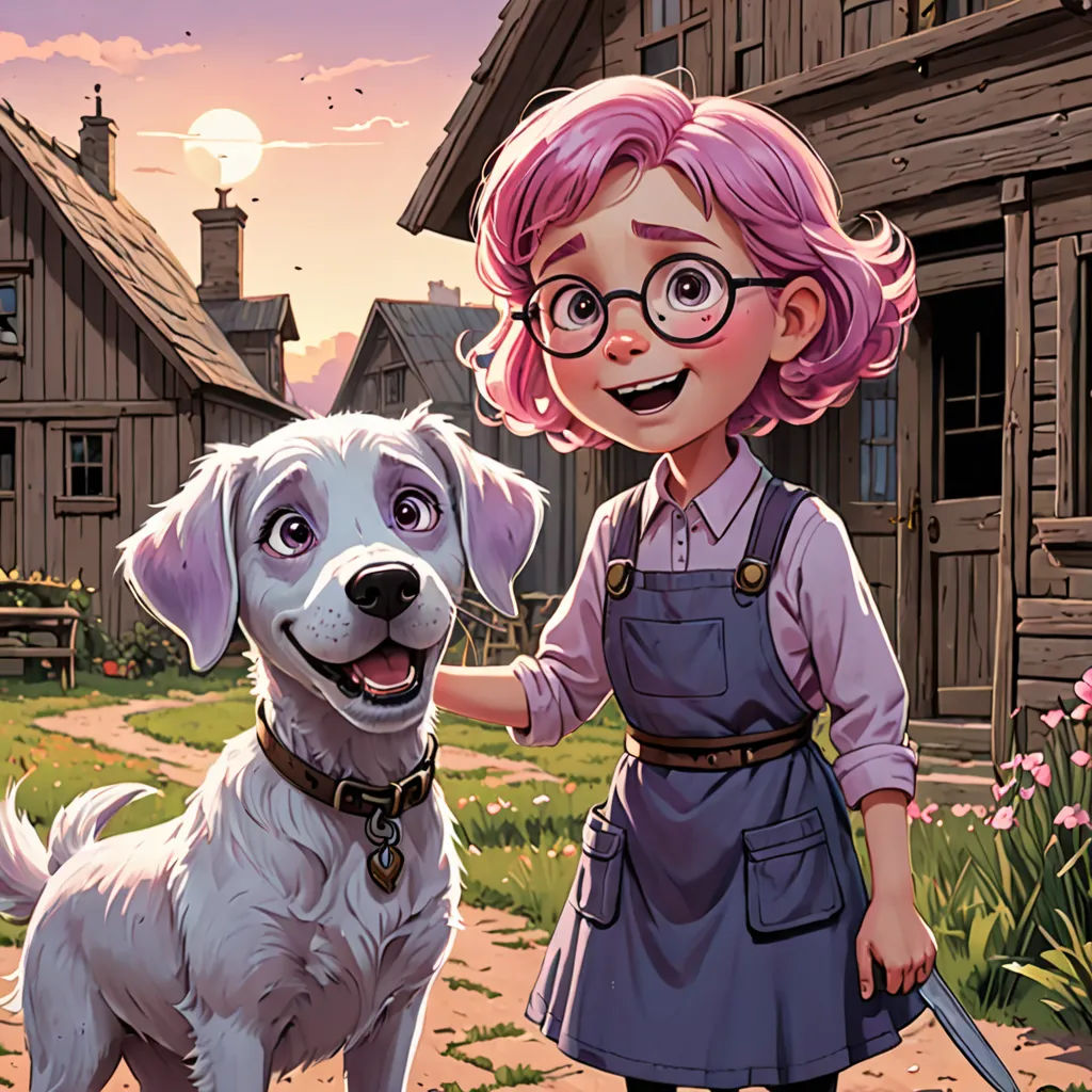 a cartoon girl holding a dog's hand in front of a house with a dog on the ground, american scene painting, a storybook illustration, Charles Schulz, comic cover art