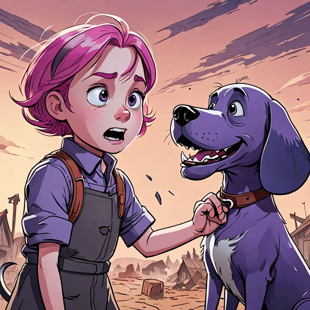 a girl is petting a dog in a cartoon style with a pink hair and a blue shirt on, serial art, a comic book panel, Ada Gladys Killins, comic cover art