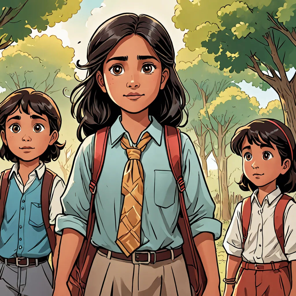 a cartoon of a woman and two children standing in a forest with trees in the background and a man in the foreground, Diego Gisbert Llorens, process art, a comic book panel, comic cover art