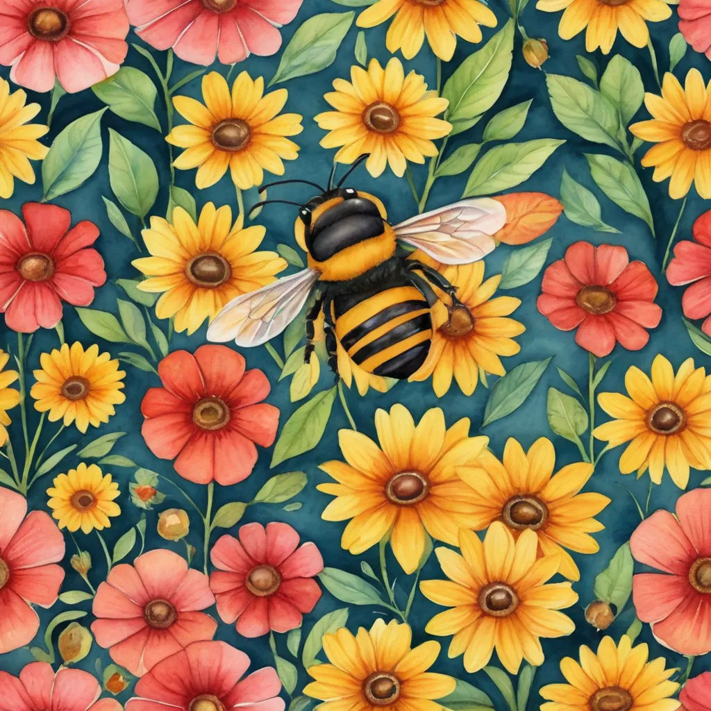 a painting of a bee on a flowery background with lots of flowers and leaves on it's sides, folk art, a detailed painting, Chris LaBrooy, highly detailed digital painting