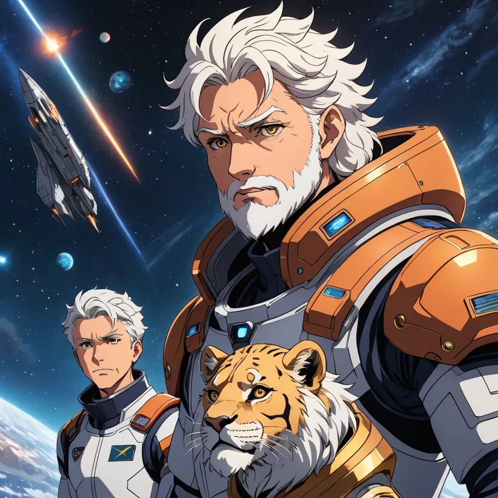 a man in a space suit and a tiger in front of him with a spaceship in the background and a planet in the background, space art, poster art, Adam Manyoki, official art