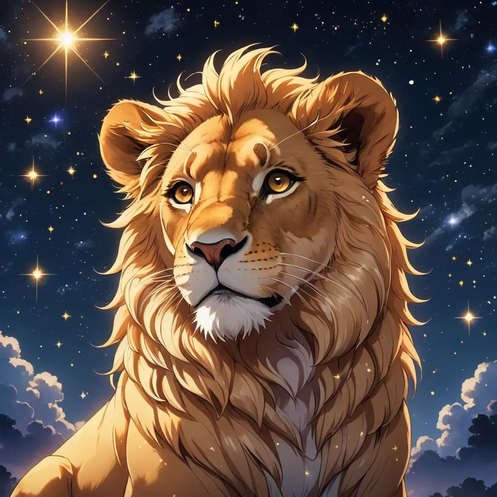a lion is sitting in the night sky with stars in the background and a full moon in the sky, furry art, an album cover, artist, trending on art station