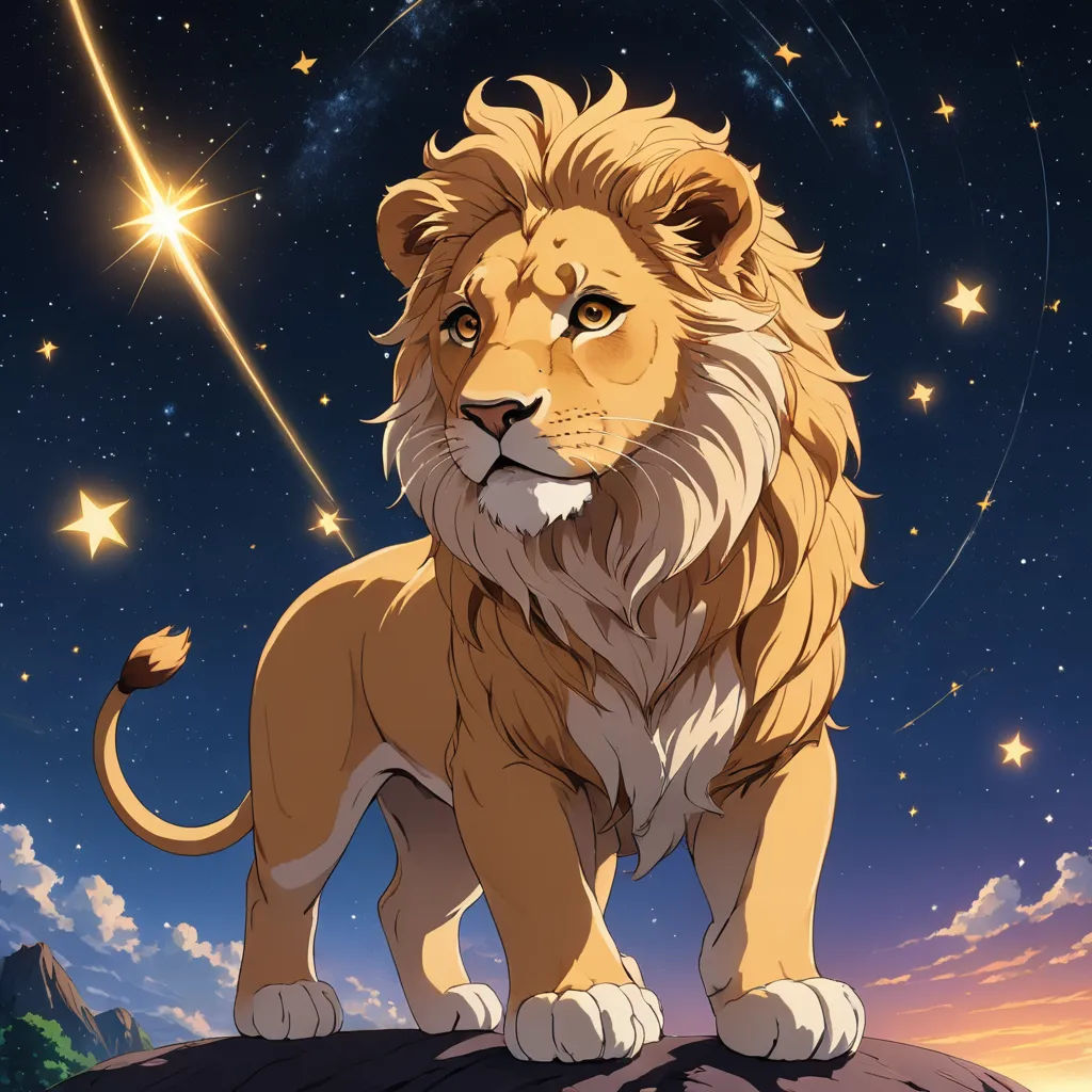 a lion standing on a rock with a star in the background and a sky full of stars behind it, space art, a poster, Chris LaBrooy, official art