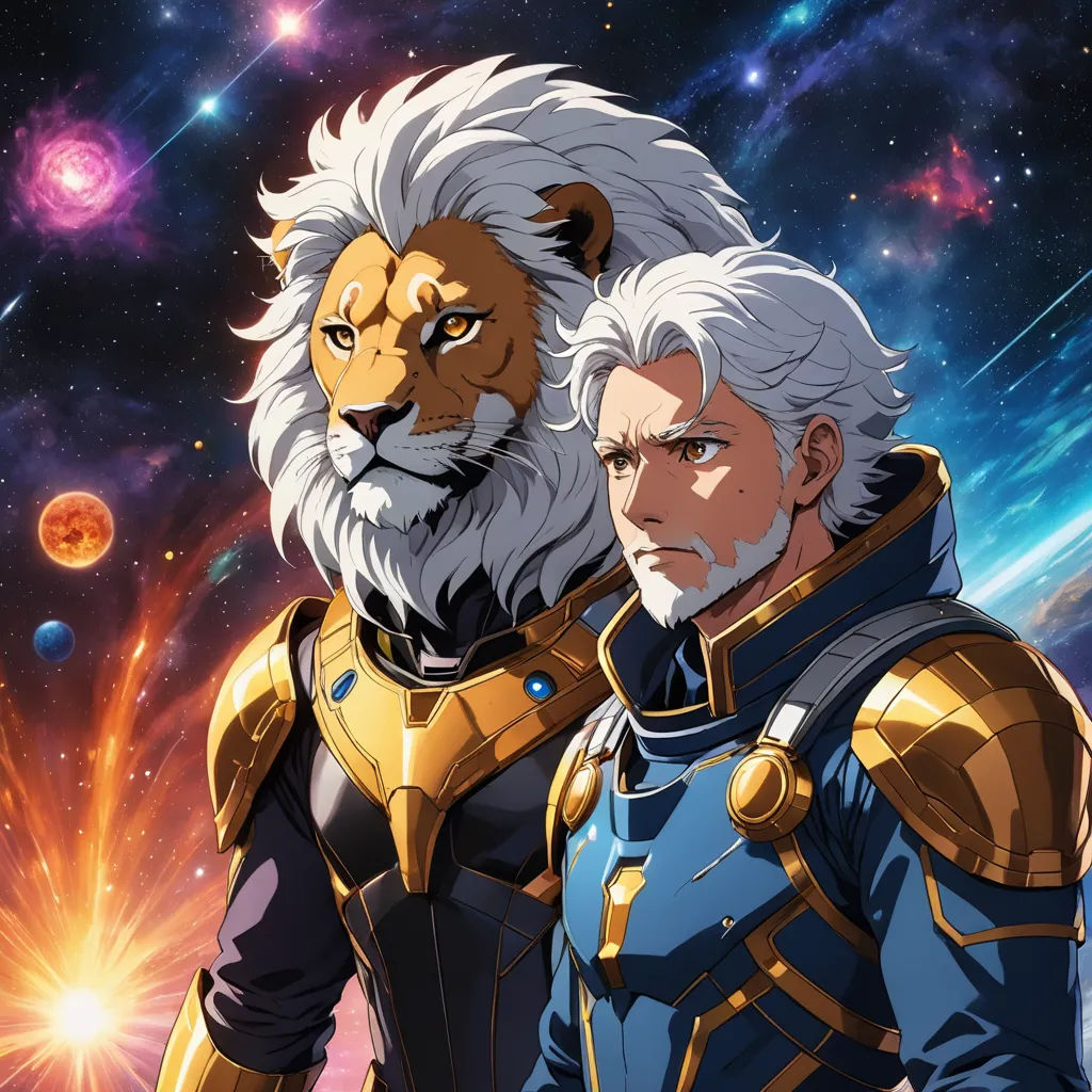two people in armor standing next to each other in front of a galaxy background with stars and planets in the background, space art, an album cover, Andor Basch, official art