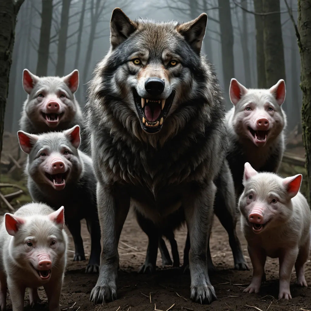 a group of animals standing in a forest with a wolf on the back of them's head and mouth, incoherents, concept art, Dirk Crabeth, animal photography