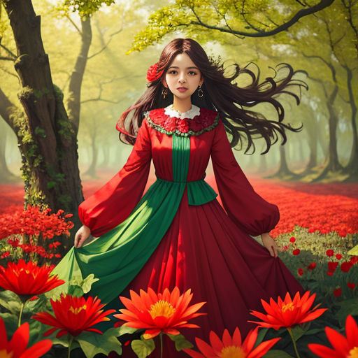 beautiful painting of a girl with flower petals