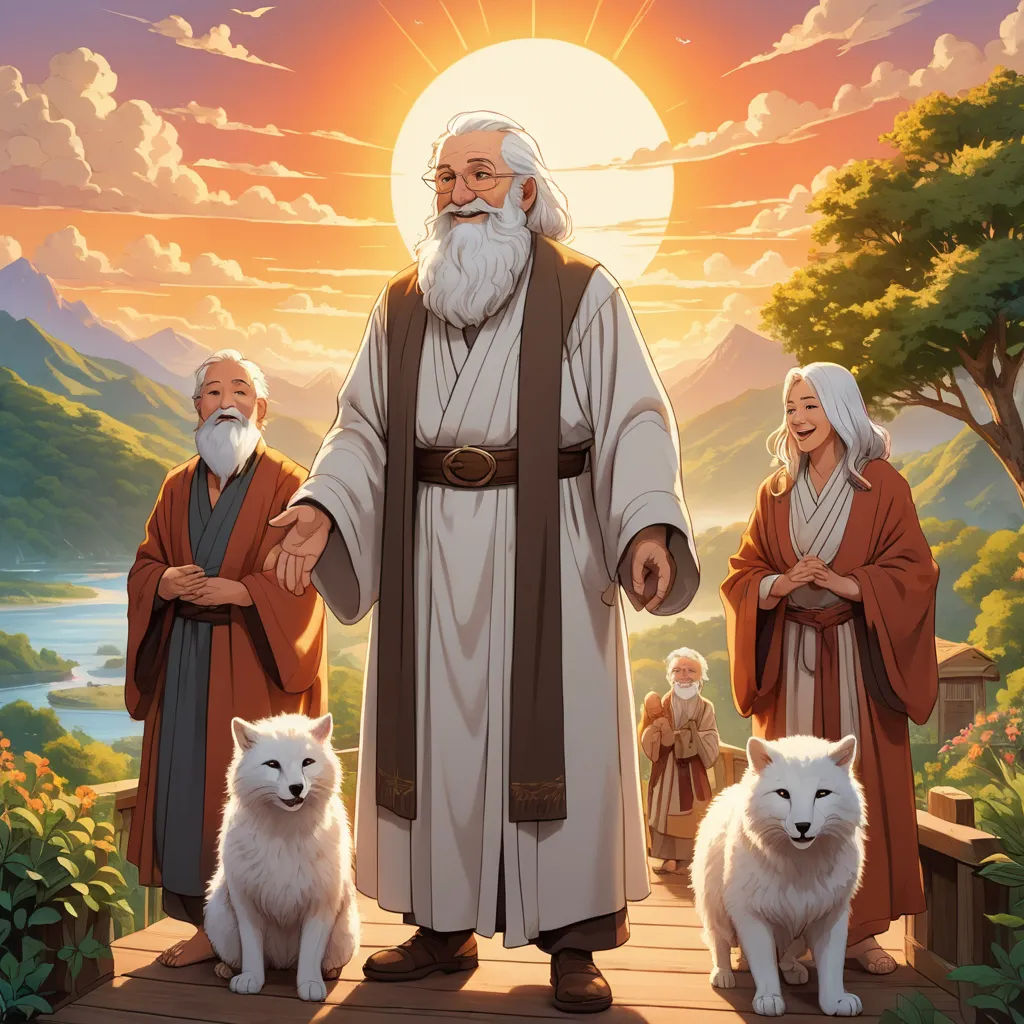 a painting of a man with two dogs and a man with a beard and a beard standing on a bridge, furry art, a storybook illustration, Brothers Hildebrandt, official art