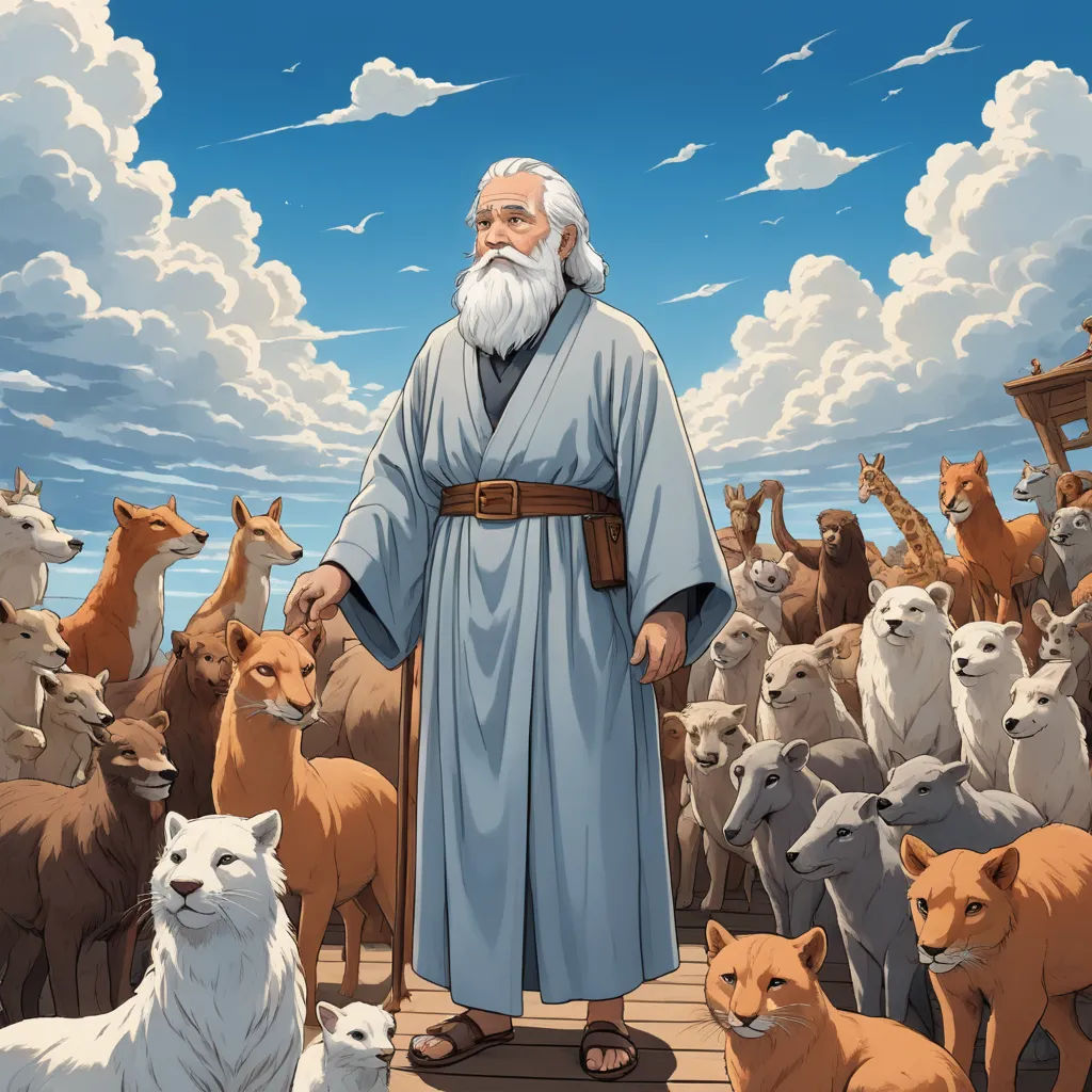 a man standing in front of a herd of animals with a sky background and clouds in the background,, furry art, a storybook illustration, Cyril Rolando, furaffinity