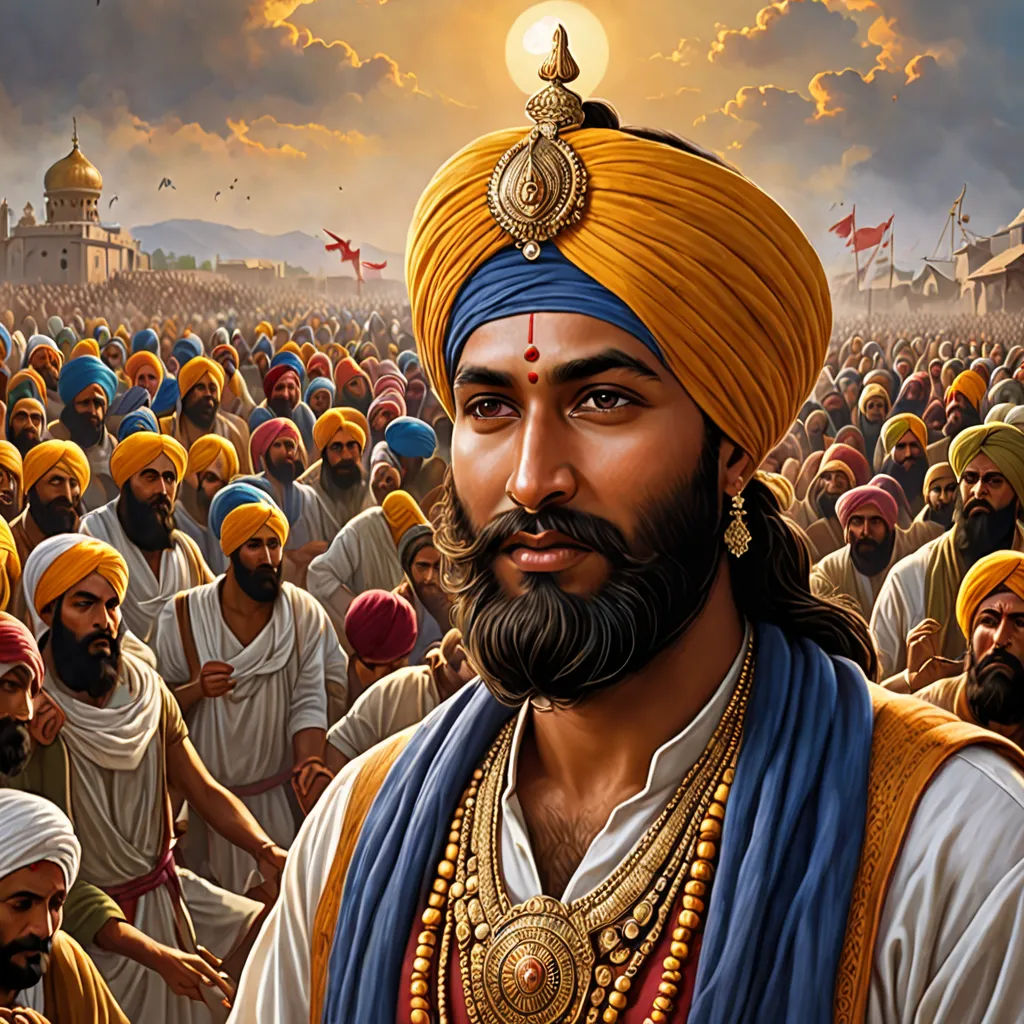 a painting of a man in a turban surrounded by other men in a crowd of people,, samikshavad, a detailed painting, Bholekar Srihari, highly detailed digital painting