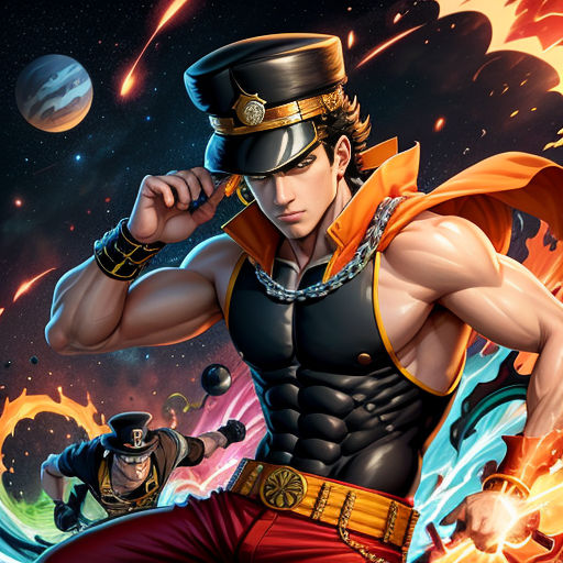 Jotaro kujo with 'the world' stand, ready for battle