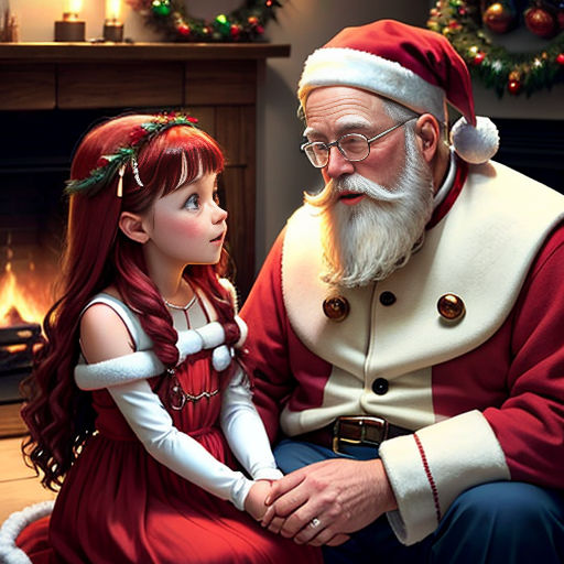 a little girl sitting next to a santa clause on a couch next to a man in a red suit