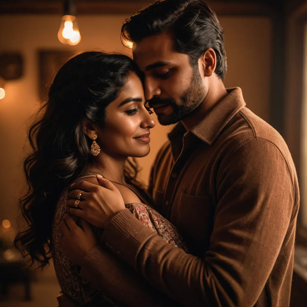 a man and woman embracing each other in a room with lights on the wall behind them and a window behind them, samikshavad, a poster, Anthony Devas, promotional image