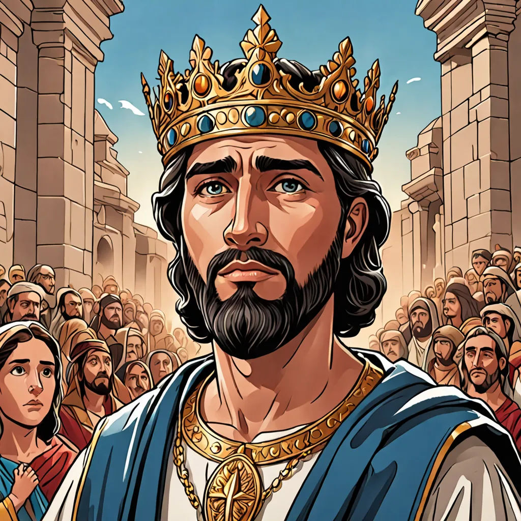 a man with a crown on his head in front of a crowd of people in a city street,, unilalianism, a detailed drawing, Altoon Sultan, high detail illustration