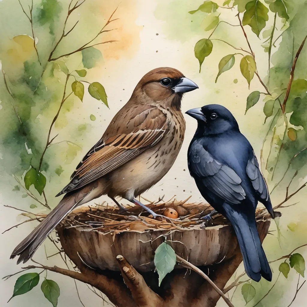 two birds are sitting on a nest in the woods together, one is looking at the other one's face, american scene painting, an ultrafine detailed painting, Carl Critchlow, birds