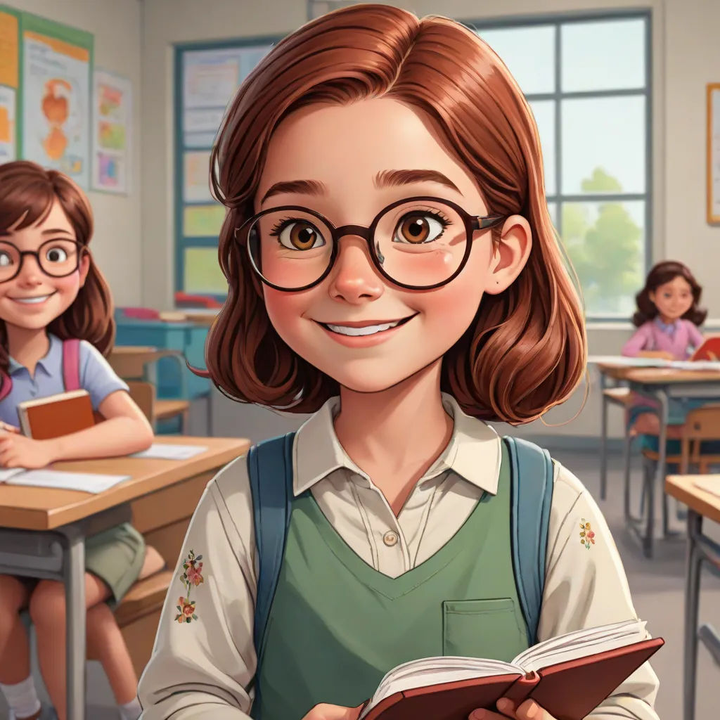 a girl in a classroom with a book in her hands and a girl in the background with a book in her hands, Ada Gladys Killins, paris school, a character portrait, cgstudio