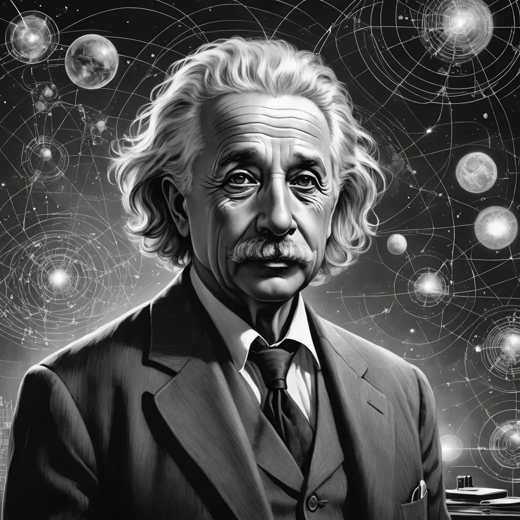 a painting of albertianianian man in a suit and tie with many circles of circles above him, analytical art, an ultrafine detailed painting, Allen Tupper True, highly detailed digital painting