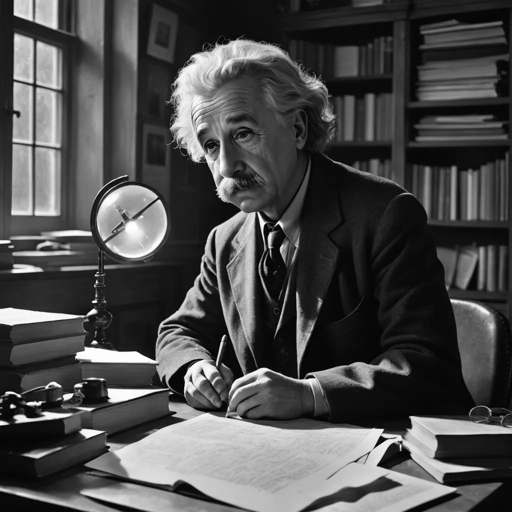 a man sitting at a desk with a book and a magnifying glass in front of him and a clock in the background, excessivism, a colorized photo, Alfred Eisenstaedt, photograph