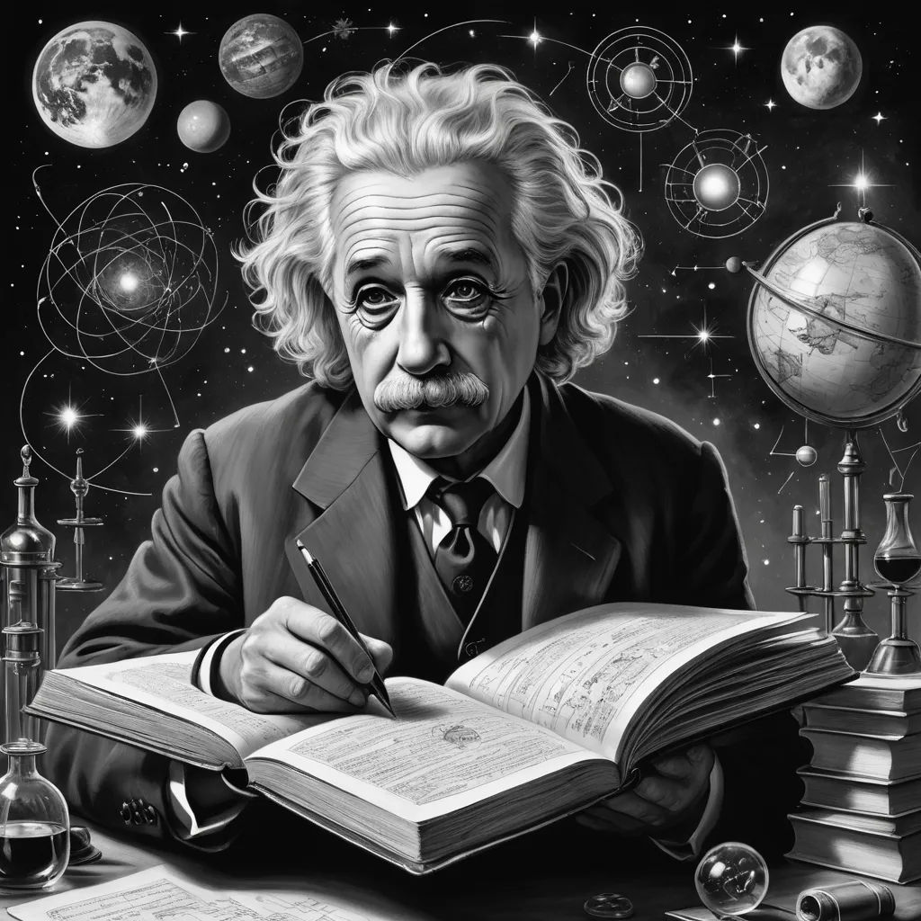 a man sitting at a table with a book and pen in his hand and a lot of planets around him, analytical art, an ultrafine detailed painting, Alejandro Burdisio, highly detailed digital painting