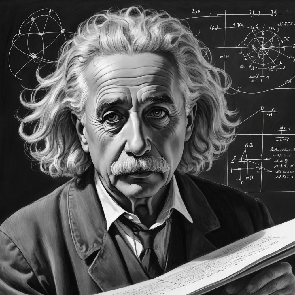a drawing of albert albert with a book in his hand and a black background with a drawing of a person, analytical art, an ultrafine detailed painting, Artgerm, highly detailed digital painting