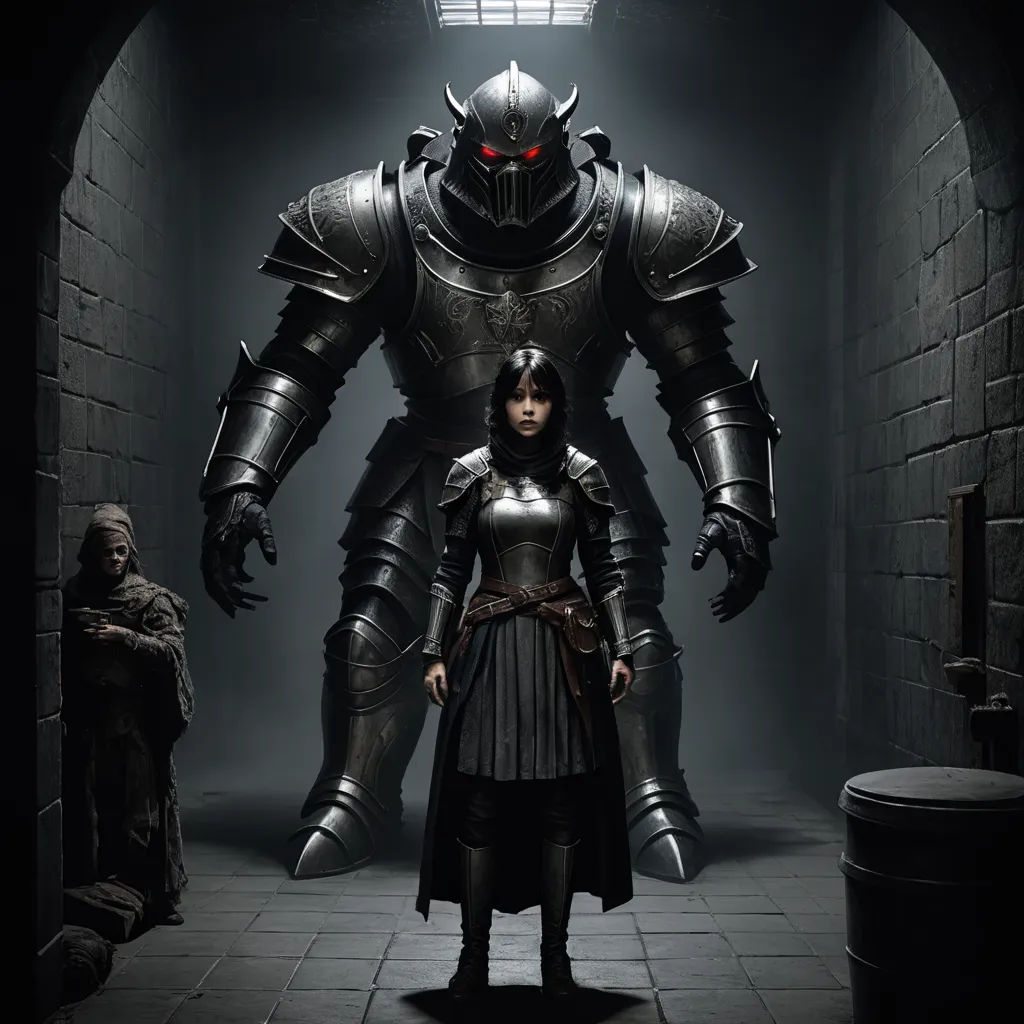 a woman standing in a tunnel with a giant robot behind her in a dark alley with a man in the background, sots art, poster art, Cedric Peyravernay, key art