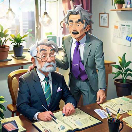 a man in a suit and tie standing next to a man in a suit and tie at a desk