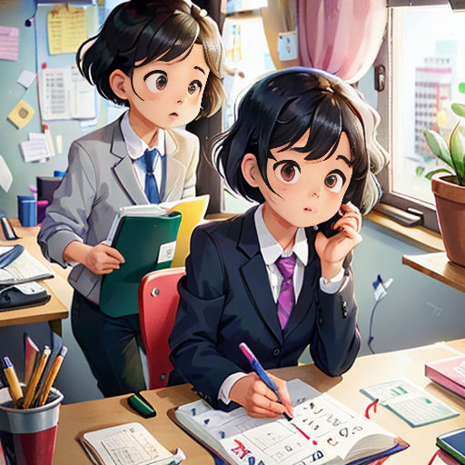 a couple of people sitting at a desk with a book and pen in hand and a book in front of them