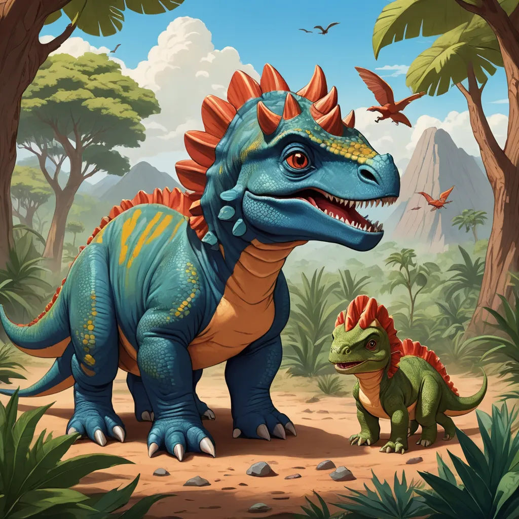 a dinosaur and a dinosaur in a jungle scene with trees and birds in the background, and a bird in the foreground, altermodern, concept art, Adam Rex, game art