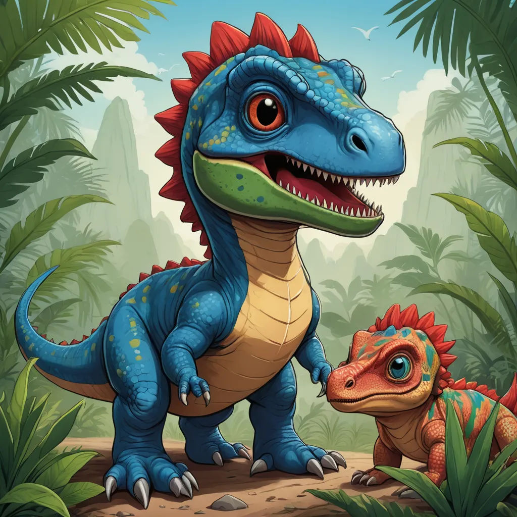 a couple of dinosaurs standing in the jungle together with a baby one behind them and a larger one behind them, sots art, concept art, Adam Rex, game art
