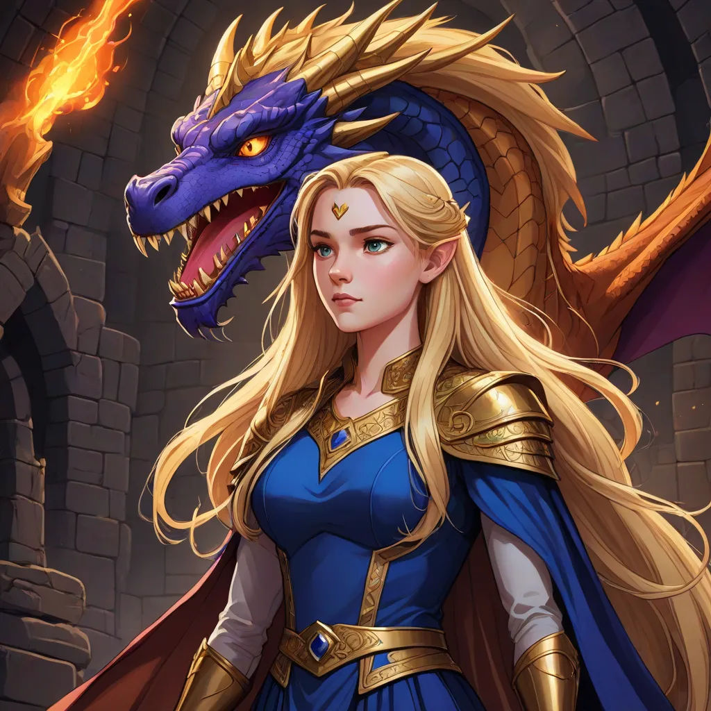 a woman in a blue dress with a dragon on her head and a dragon on her shoulder, standing in front of a castle, fantasy art, a detailed painting, Artgerm, dragon art
