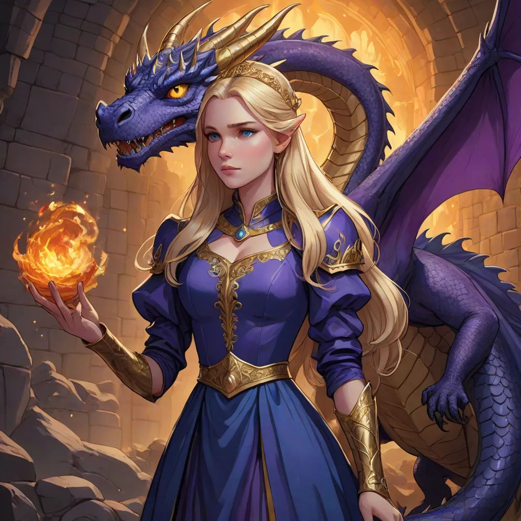 a woman in a blue dress holding a ball and a dragon on her arm, with a yellow light in her hand, fantasy art, a storybook illustration, Anne Stokes, dragon art