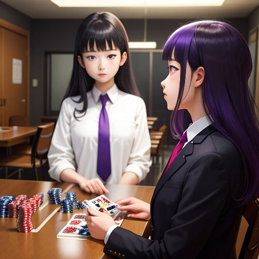 Anime character playing poker in kakegurui uniform