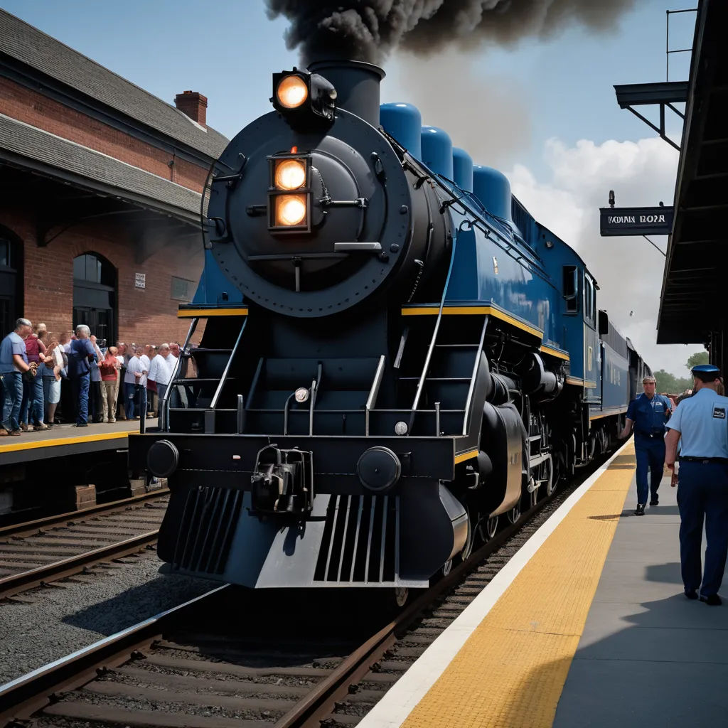 a train is on the tracks at a train station with people standing around it and a train is on the tracks, photorealism, a tilt shift photo, Alson S. Clark, ue 5