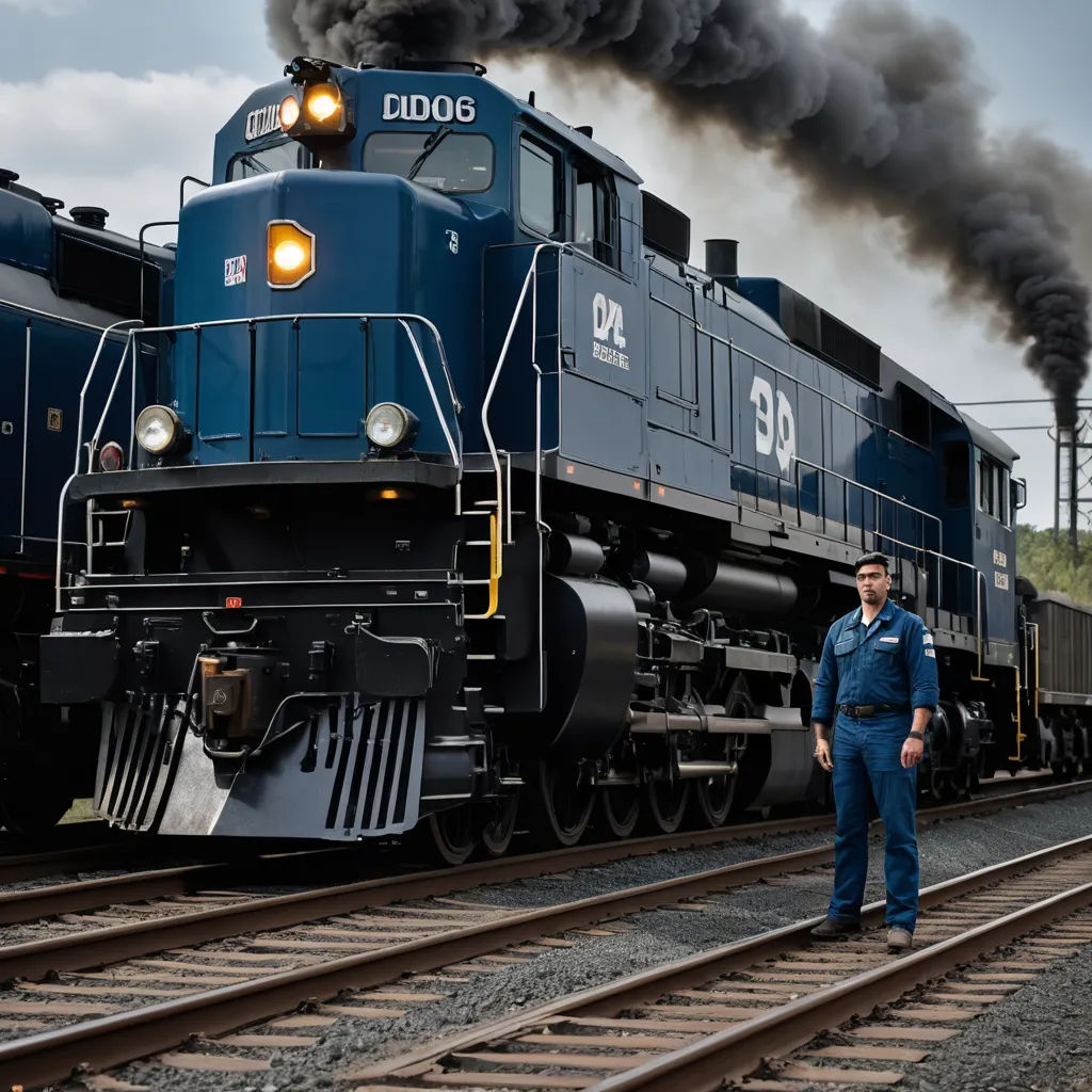 a man standing next to a train on a train track with smoke coming out of it and a train on the tracks, american realism, a tilt shift photo, Elbridge Ayer Burbank, promotional image
