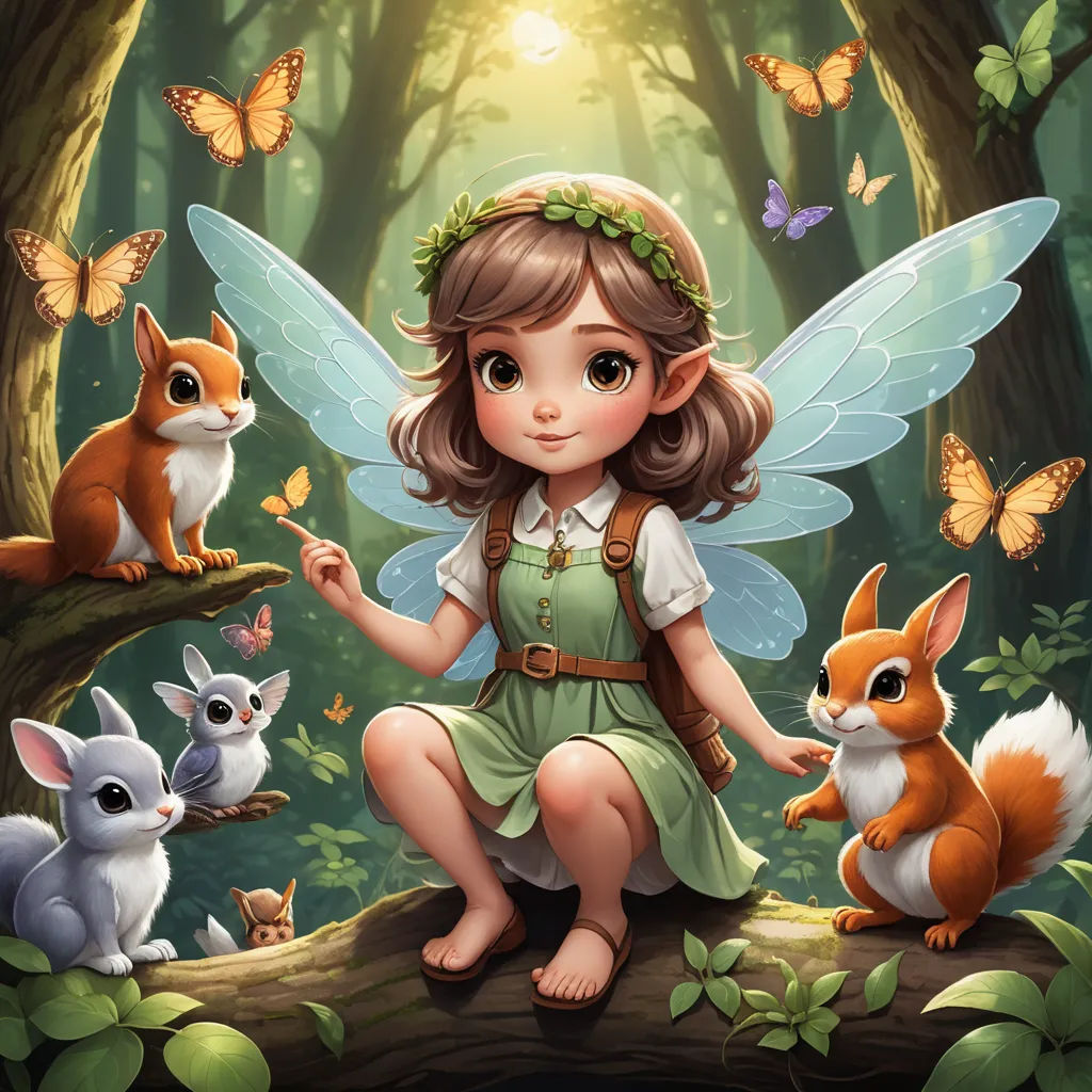 a little girl sitting on a tree branch with animals around her and a forest background with butterflies and butterflies, fantasy art, a storybook illustration, Chen Lin, rossdraws global illumination